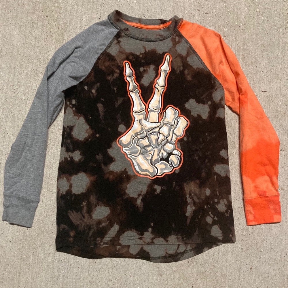 Up-Cycled Skelton Peace Bleach Dyed T-Shirt